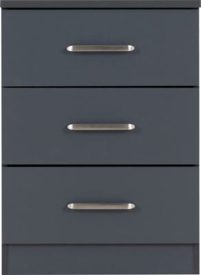 New 3 Drawer Bedside Table - Dark Grey